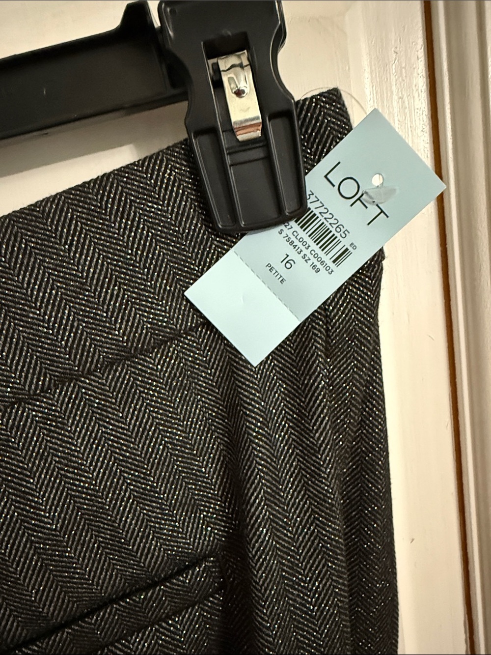 LOFT Black Herringbone Pencil pant with Metallic Thread